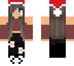 cute girl with ripped pants and santa hat