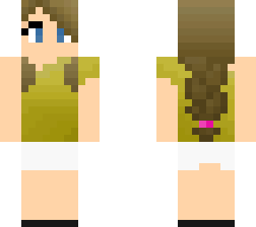 gold t-shirt and white skirt