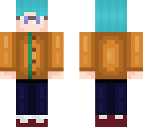 green shirt, dark jeans, glasses