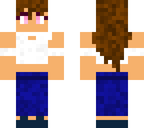 pink eyes brown hair and blue jeans female character