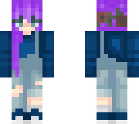 kawaii purple and blue girl with overalls and a flowercrown