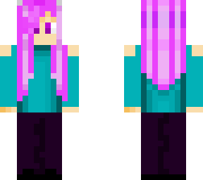 pink haired girl with a blue shoulder-less shirt