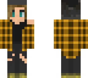 yellow flannel girl with beenie