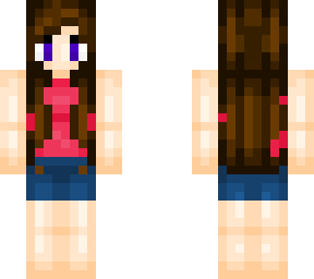 violet eyed brunette in a crimson tank top and short jeans