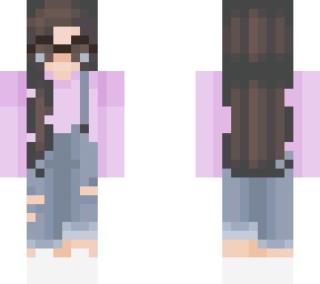 purple top w/ overalls w/ glasses