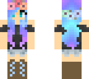blue purple pink haired flower girl