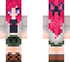 rosette pink hair purple bow  purple eyes