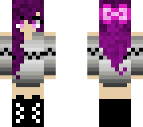 purple hair/ gray dress
