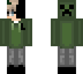 masked l boy with green creeper hoodie