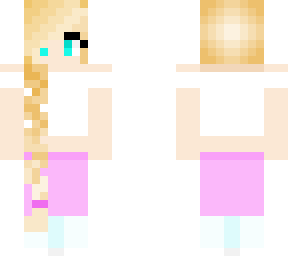 blond plait hair girl pink + white