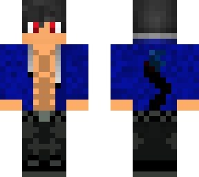 aaron in blue with blue tipped ears and tail in red eyes on