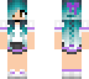 cute blue haired girl with purple and white outfit