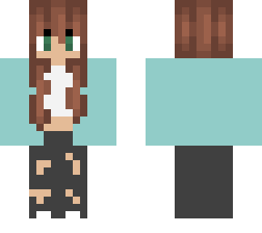 auburn hair, blue jacket, and a white crop top