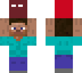 steve with a box with herobrine in it look under the chin  back of his head