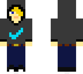 blonde person with black nike hoodie (hood up)