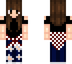 red flannel, ripped jeans, brown hair, girl.