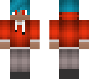 normal boy with red hoodie and blue hair