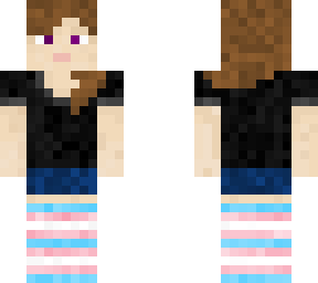 brown-haired alex/trans thigh highs/black shirt/dark jean shorts/purple eyes