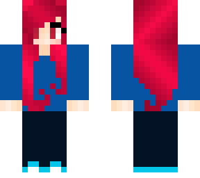cute red hair long sleeve blue shirt