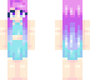 magenta hair with blue dress