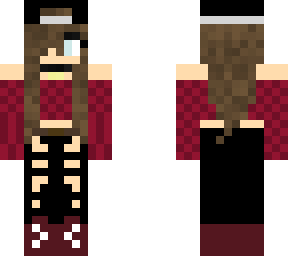 girl w cedar colored hair / burgundi checkered shirt and black cap