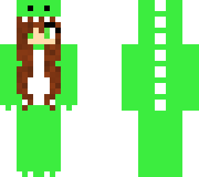 green dino girl w brown hair
