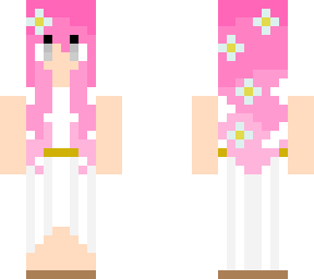girl with pink hair and cute white dress
