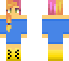 girl with orange and pink hair with blue long jumper