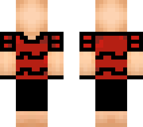 male or female red and black shirt with black pants outfit
