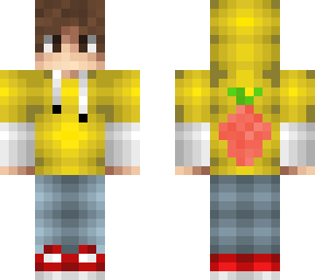 yellow hoodie boy with brown hair and strawberry