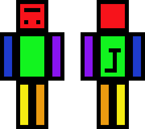 rainbow man upside down face with j on back