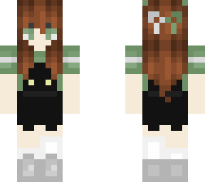 brunette girl w/ a skirt overalls