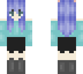 purple hair blue sweatshirt cute girl