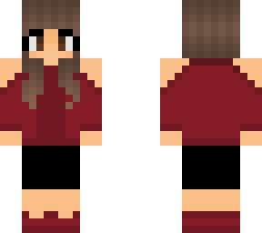 girl with the red dress shirt and black skirt