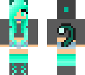 teal neko girl (with collar, ears, and tail)