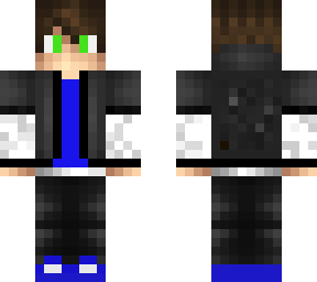 black jacket blue shirt