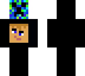 blue and green creeper with standard human face  (and hoodie)