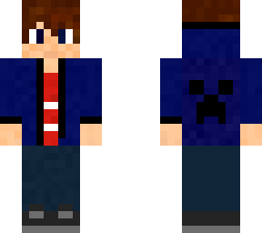 boy in dark blue creeper jacket with mojang shirt