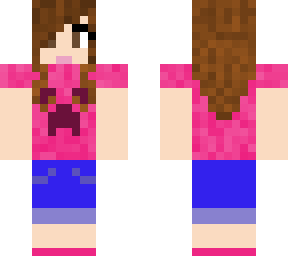 pink brown hair girl with pink creeper shirt and blue jeans