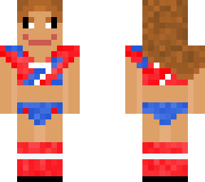 brown haired girl in red and blue soccer body paint