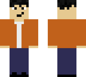 black haired guy with orange jacket