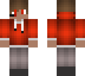 normal boy with red hoodie and matching eyes that wears a head-set