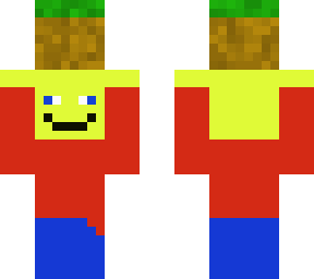 a guy that is holding a grass block