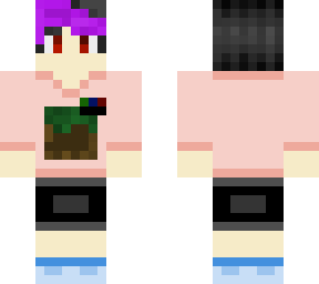 black and purple haired boy with a minecraft t-shirt