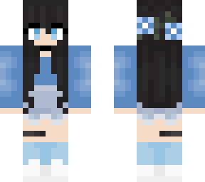 dark hair - blue - flowers - shorts