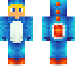 blue yoshi onesie (blond hair and blue eyes