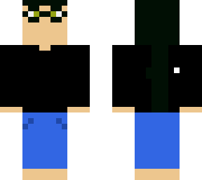 black shirt blue pants