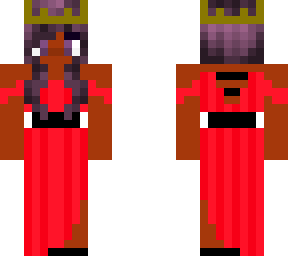 purple haired red dress girl