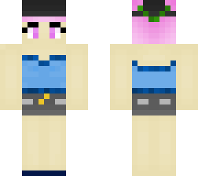 pink hair girl w/ blue crop + denim shorts