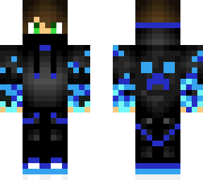 blue flame gamer with green eyes